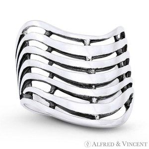 Multi Row Wide-Design V-Ring in Oxidized .925 Sterling Silver - Size 8